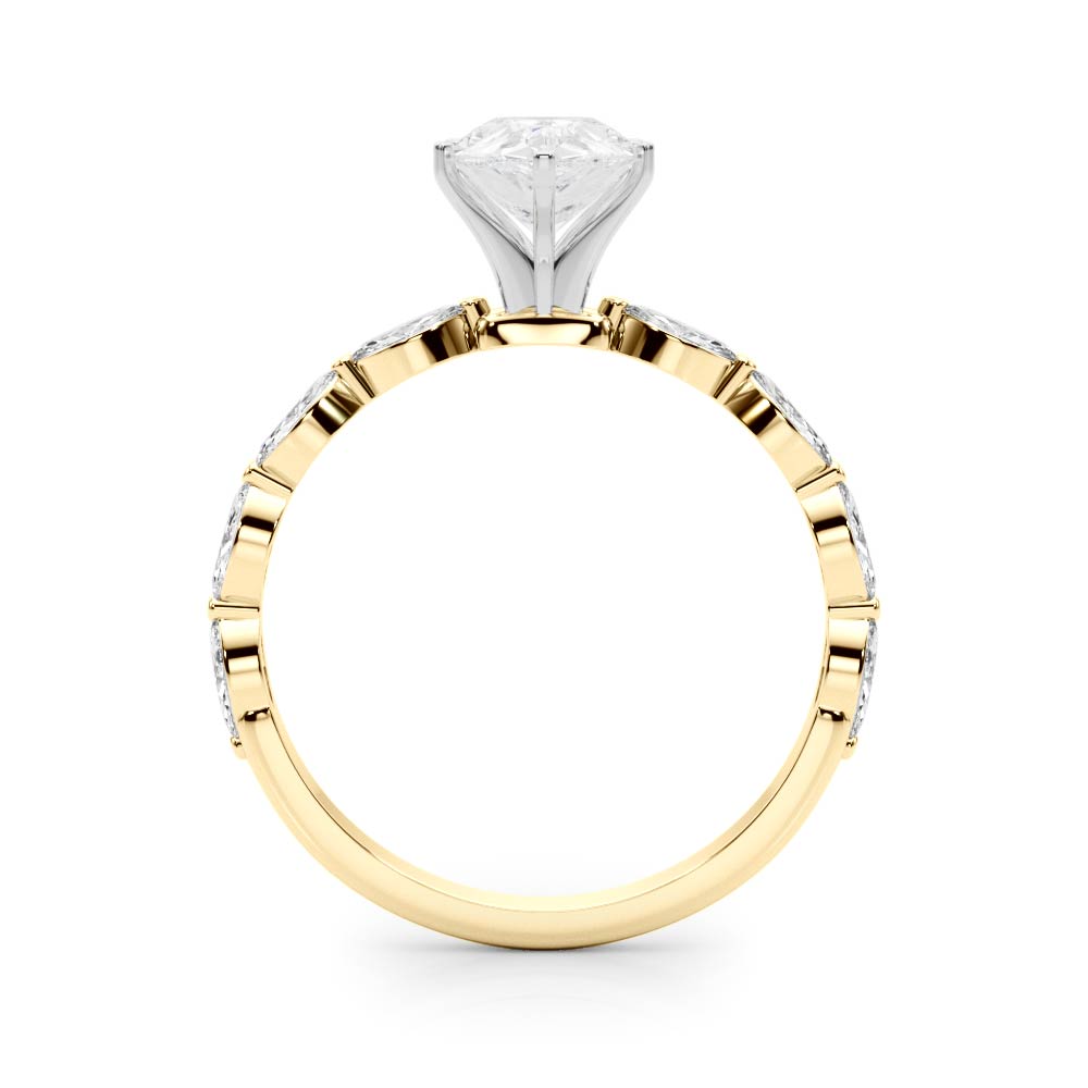 Yellow gold Pear Solitaire Marquise Side Stone Prong Setting Ring