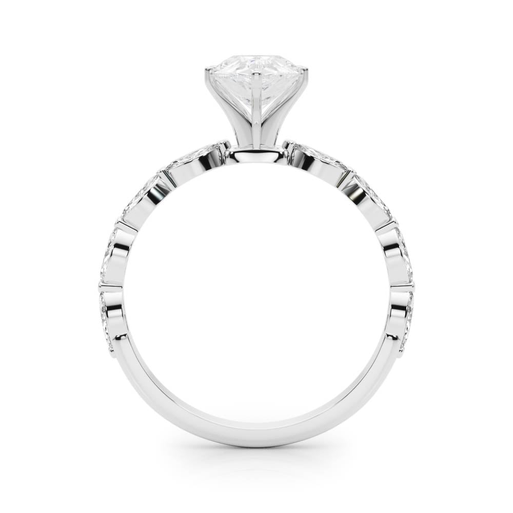 Silver Pear Solitaire Marquise Side Stone Prong Setting Ring