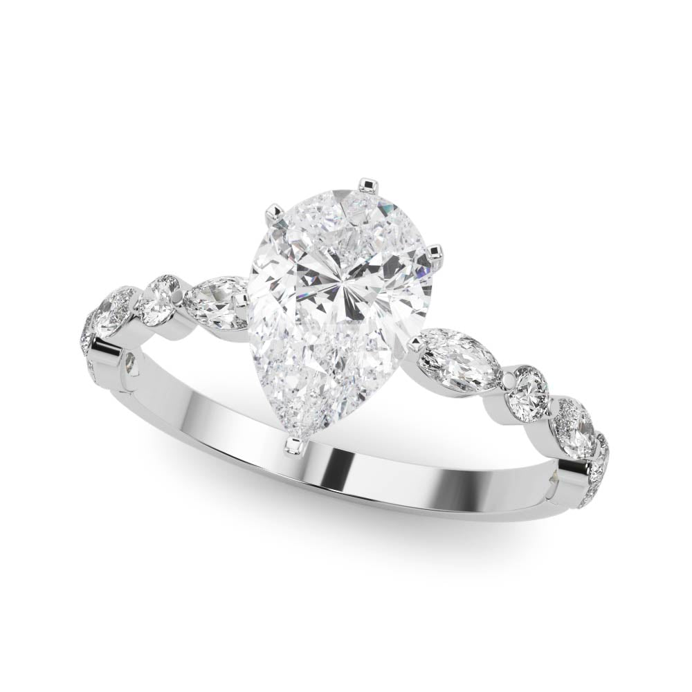 Silver Pear Solitaire Marquise Side Stone Prong Setting Ring