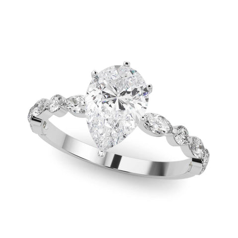 White gold Pear Solitaire Marquise Side Stone Prong Setting Ring