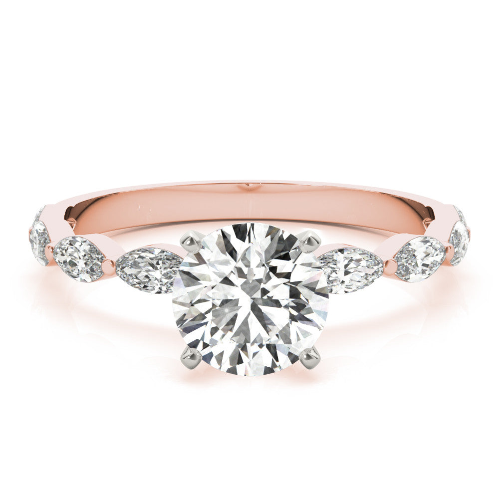 Rose gold Round Solitaire Marquise Side Stone Prong Setting Ring