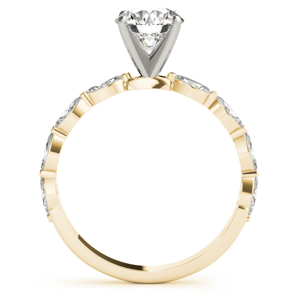 Yellow gold Round Solitaire Marquise Side Stone Prong Setting Ring
