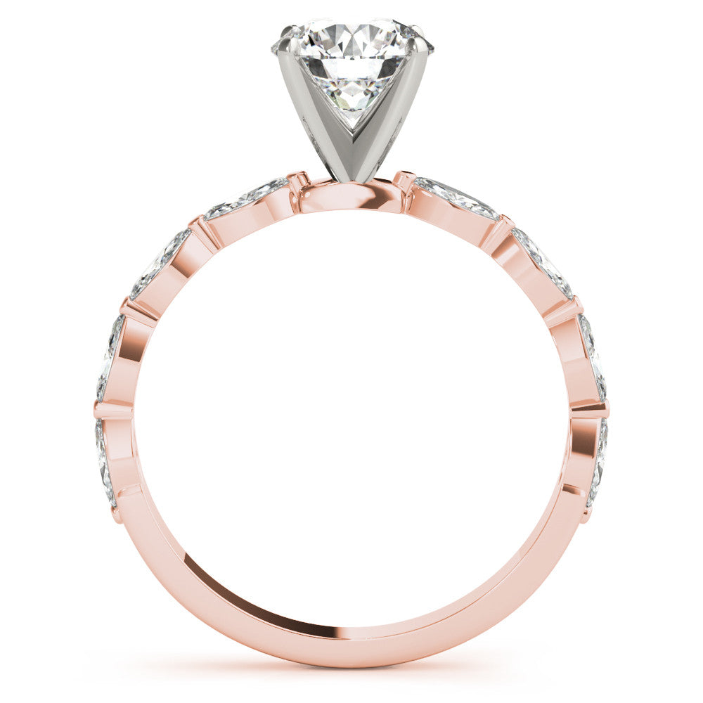 Rose gold Round Solitaire Marquise Side Stone Prong Setting Ring