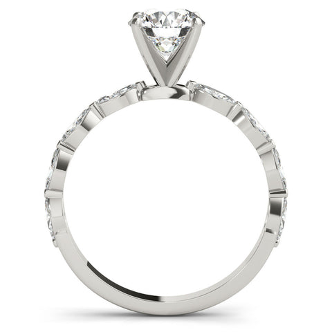White gold Round Solitaire Marquise Side Stone Prong Setting Ring