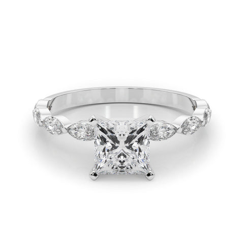 Platinum Princess Solitaire Marquise Side Stone Prong Setting Ring