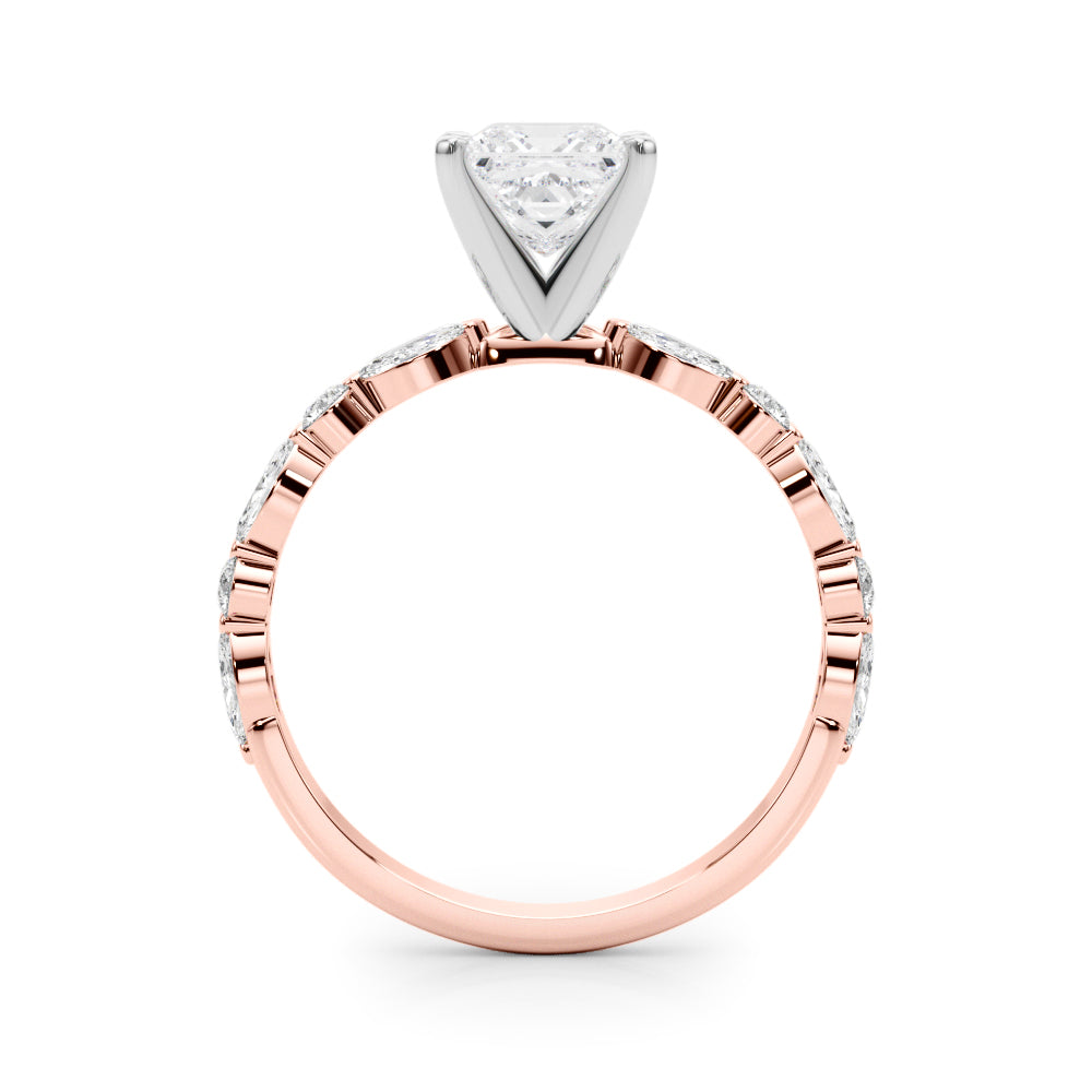 Rose gold Princess Solitaire Marquise Side Stone Prong Setting Ring