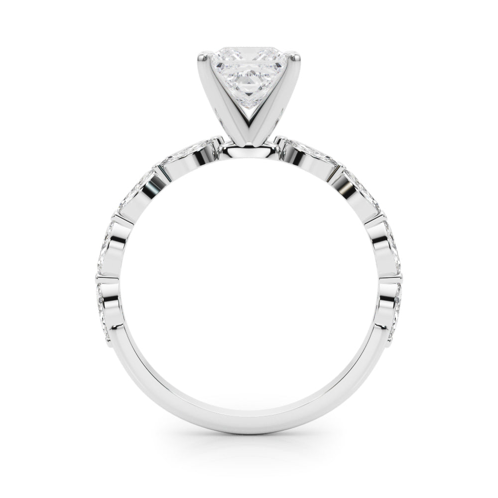 White gold Princess Solitaire Marquise Side Stone Prong Setting Ring