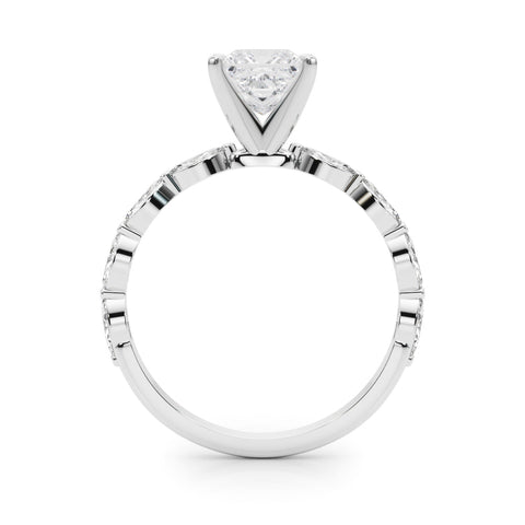 Platinum Princess Solitaire Marquise Side Stone Prong Setting Ring