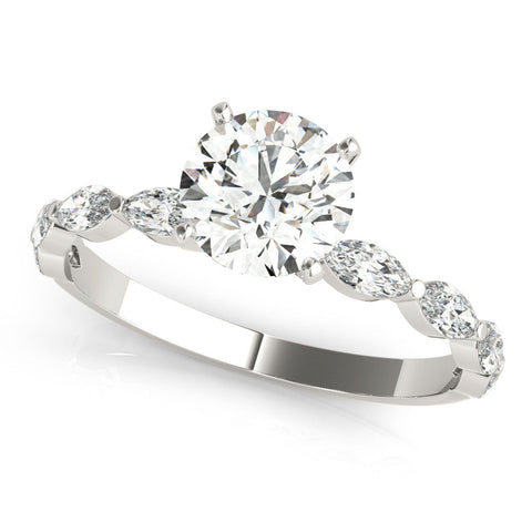 Platinum Round Solitaire Marquise Side Stone Prong Setting Ring