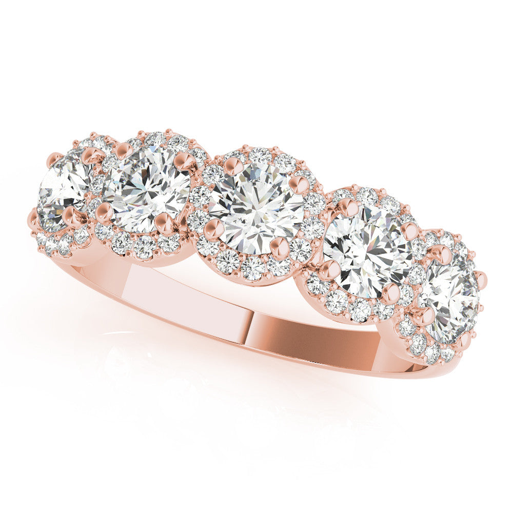 Rose gold Round Diamond Halo Five-Stone Prong Set Band