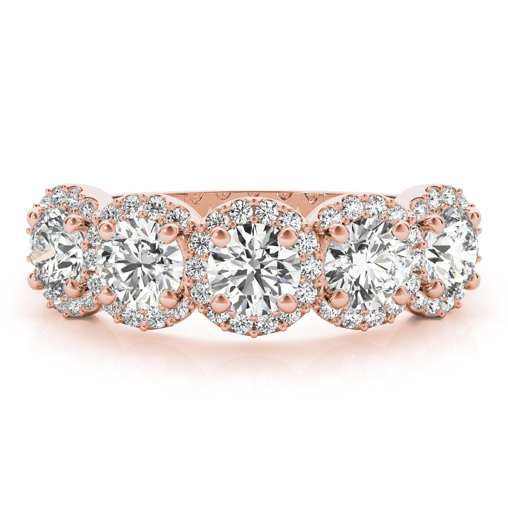 Rose gold Round Diamond Halo Five-Stone Prong Set Band