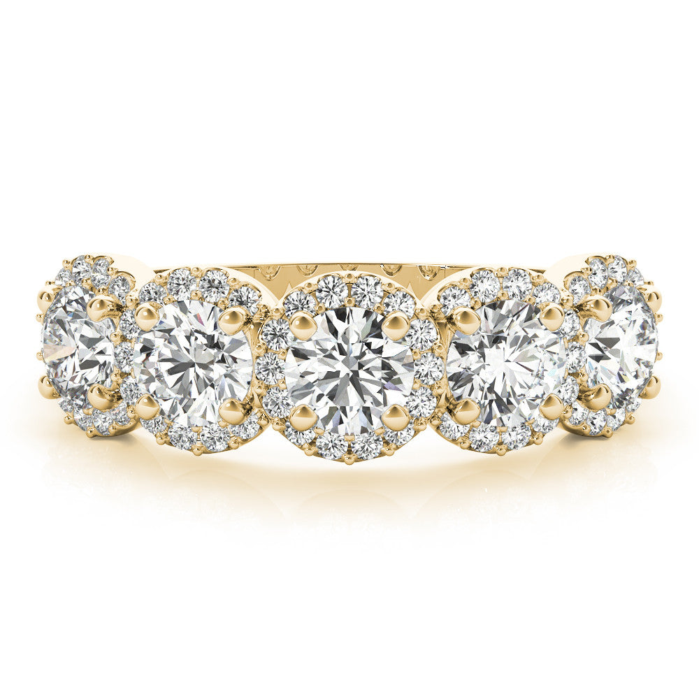 Yellow gold Round Diamond Halo Five-Stone Prong Set Band