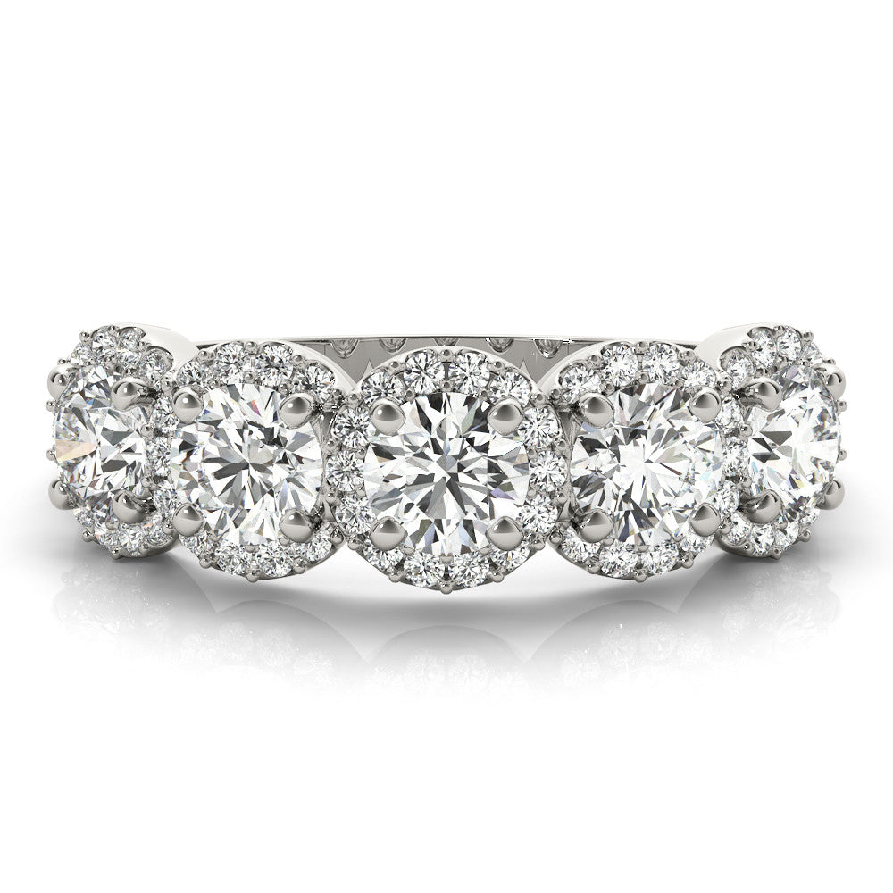 Platinum Round Diamond Halo Five-Stone Prong Set Band