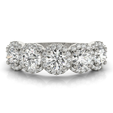 Platinum Round Diamond Halo Five-Stone Prong Set Band