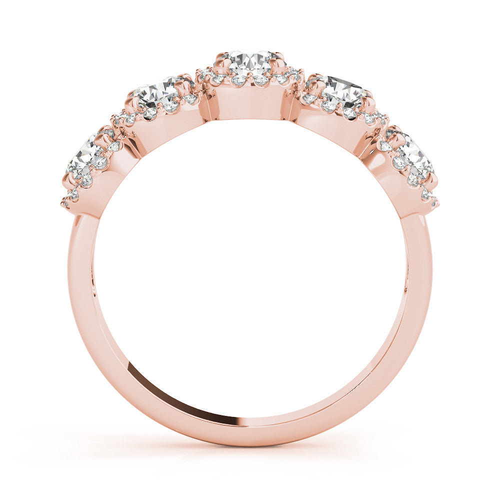Rose gold Round Diamond Halo Five-Stone Prong Set Band