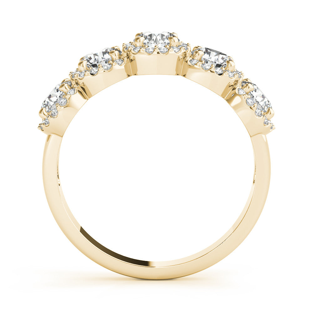 Yellow gold Round Diamond Halo Five-Stone Prong Set Band