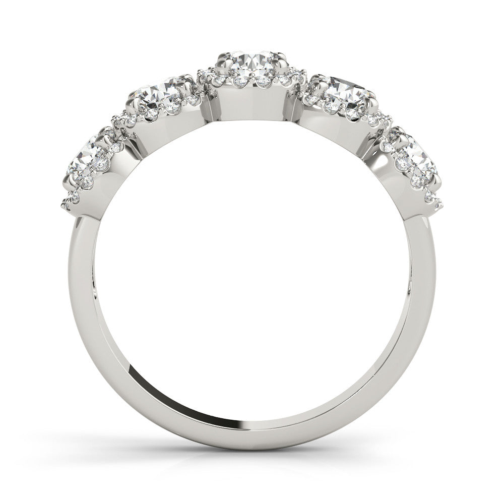 Silver Round Diamond Halo Five-Stone Prong Set Band