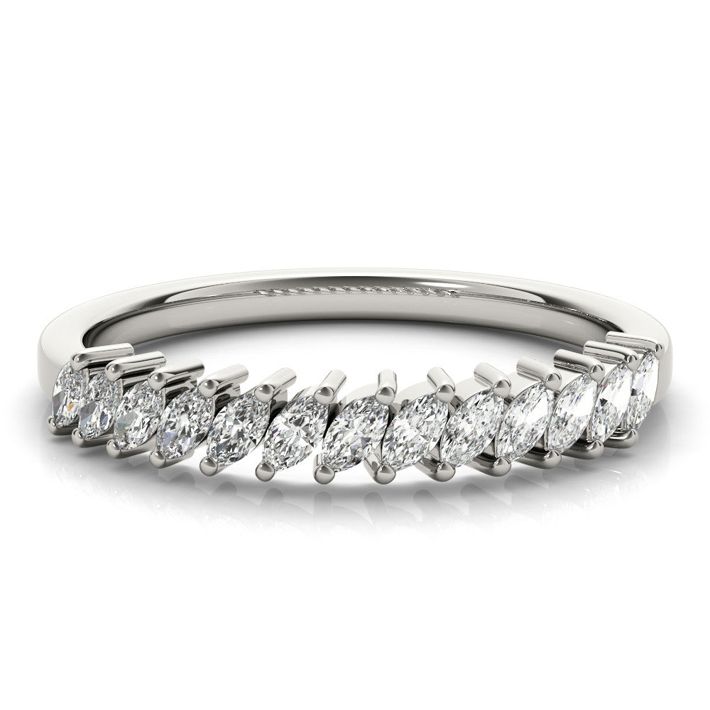 Silver Marquise Diamond Half-Eternity Band with Shared Prong Setting