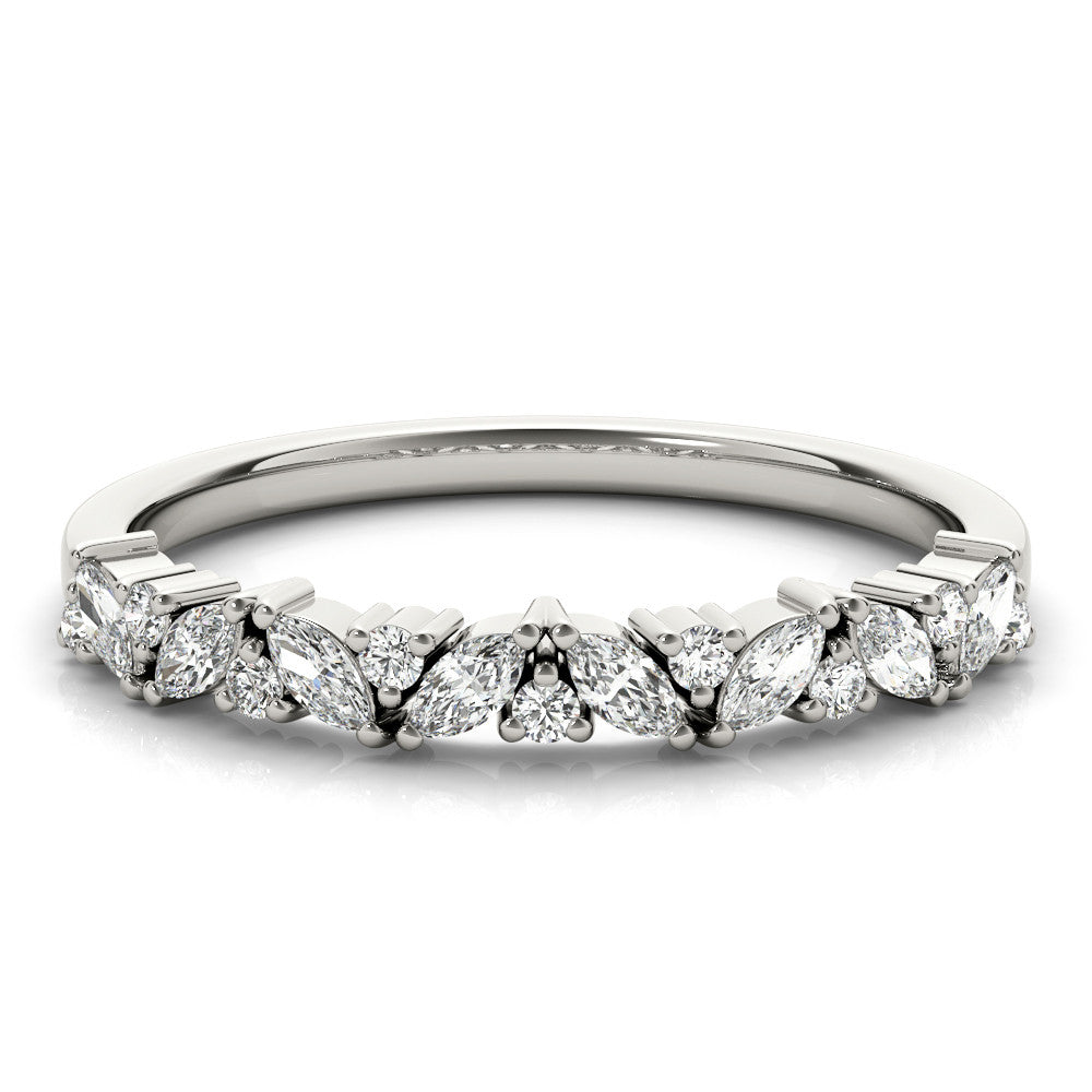 White gold Marquise and Round Diamond Vine Eternity Band with Prong Setting