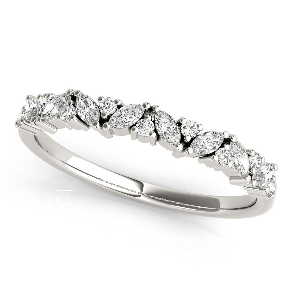 Platinum Marquise and Round Diamond Vine Eternity Band with Prong Setting