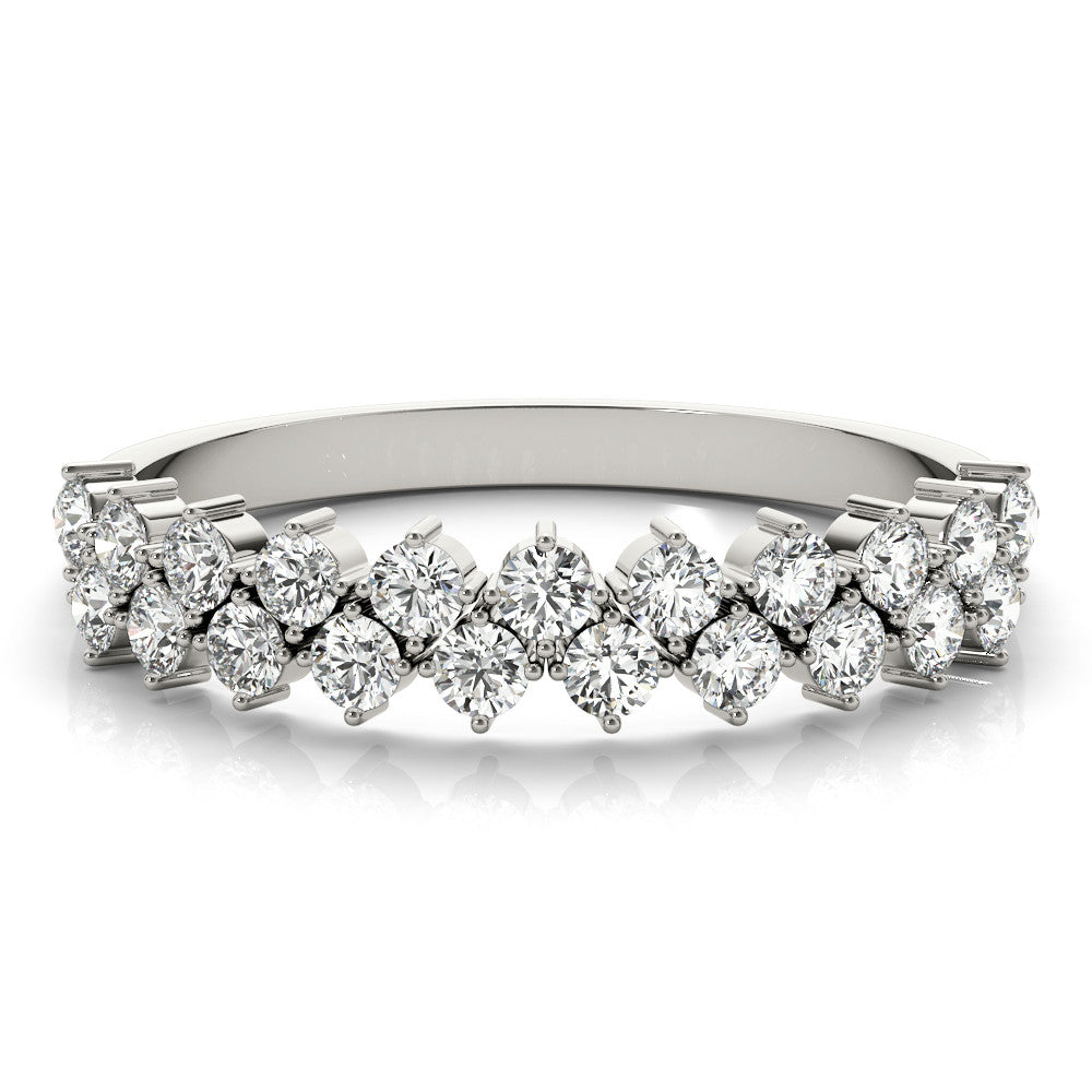 Silver Round Diamond Prong Set Chevron Band