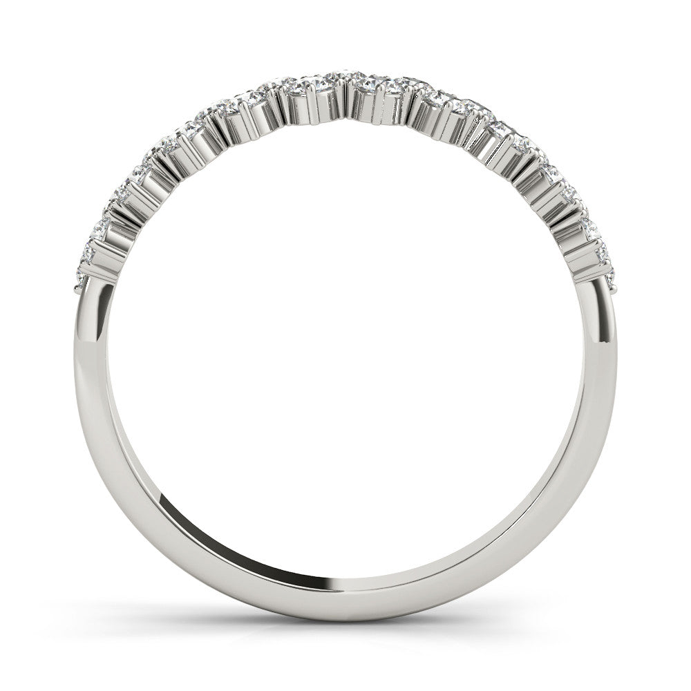 Silver Round Diamond Prong Set Chevron Band