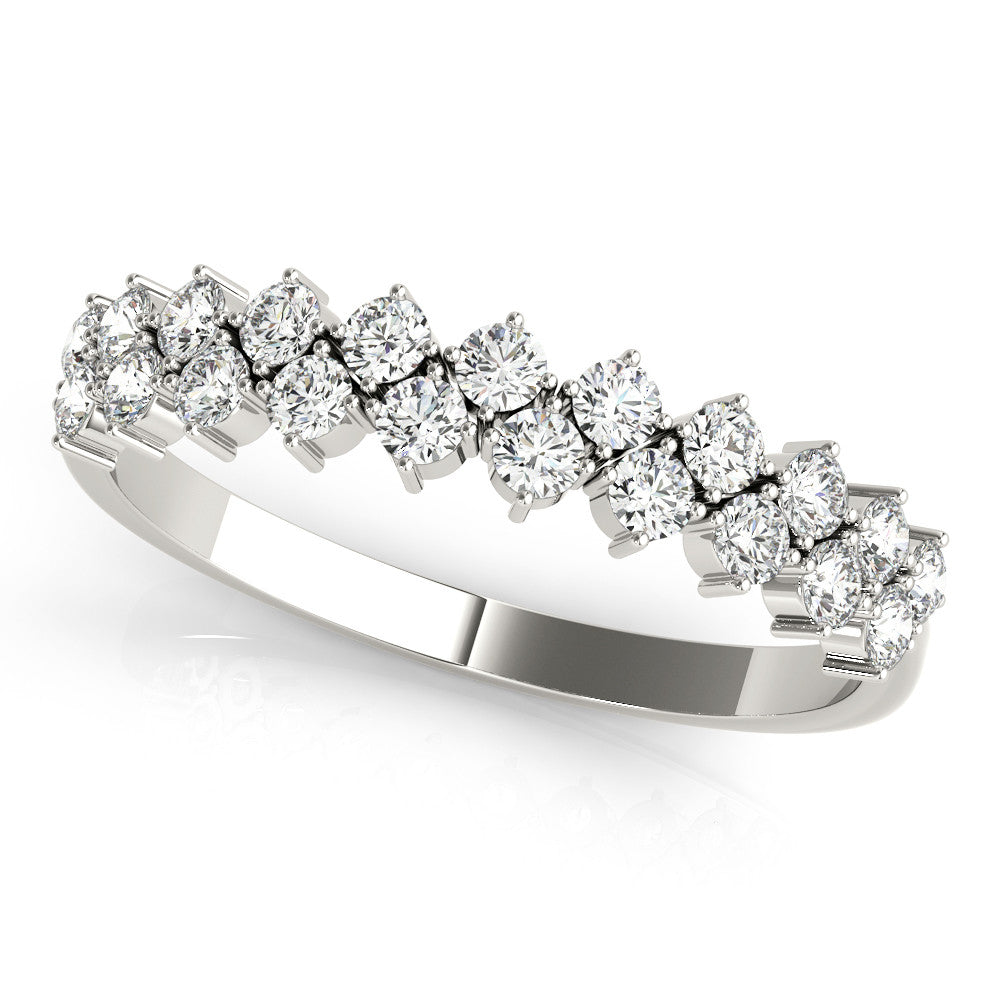 Silver Round Diamond Prong Set Chevron Band