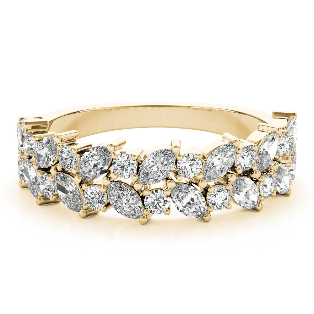 Yellow gold Pave Marquise and Round Diamond Eternity Band with Prong Setting