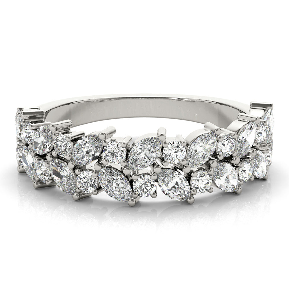 White gold Pave Marquise and Round Diamond Eternity Band with Prong Setting