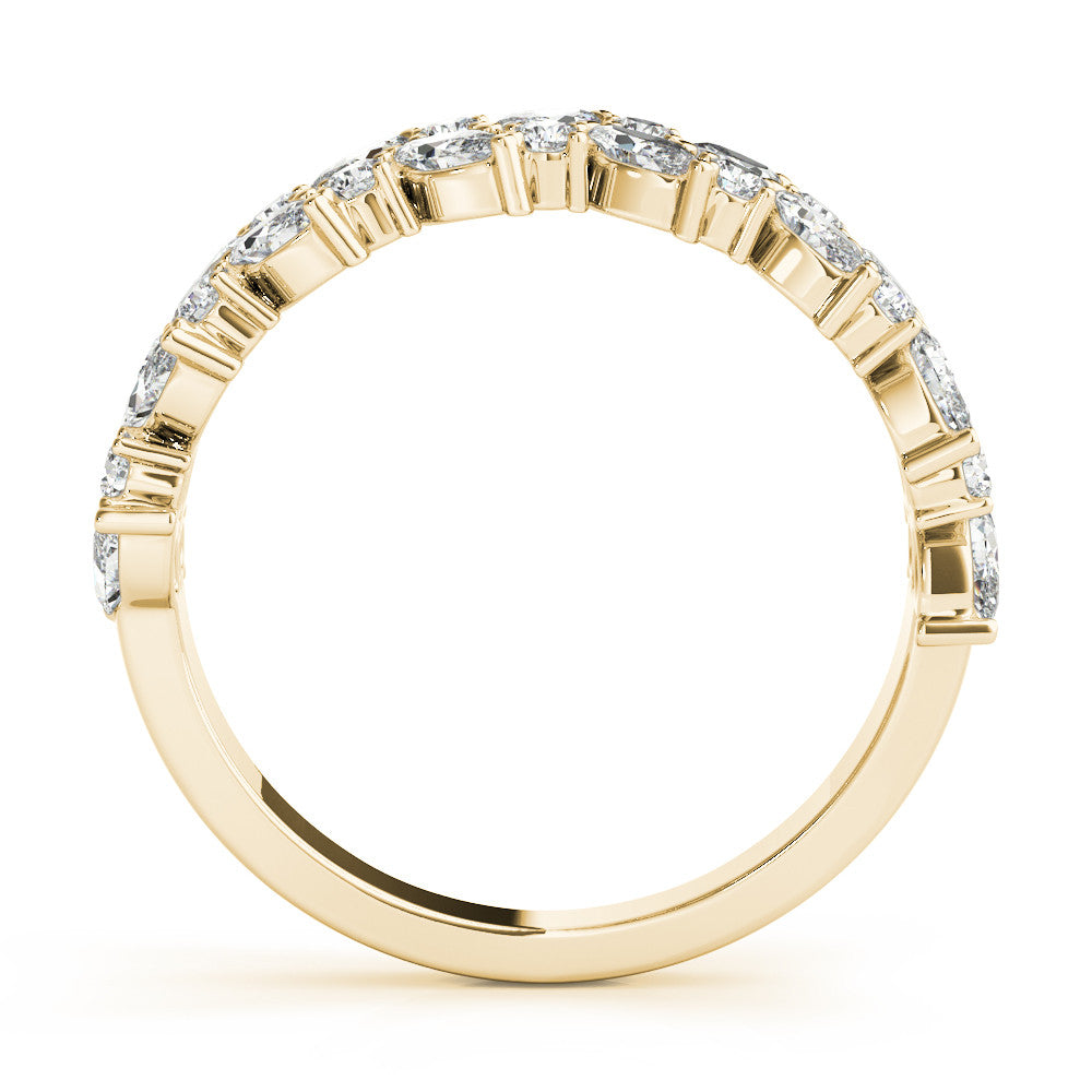Yellow gold Pave Marquise and Round Diamond Eternity Band with Prong Setting