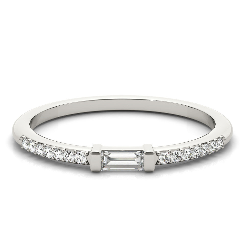 Silver Baguette Diamond Pave Band with Bar Prong Setting