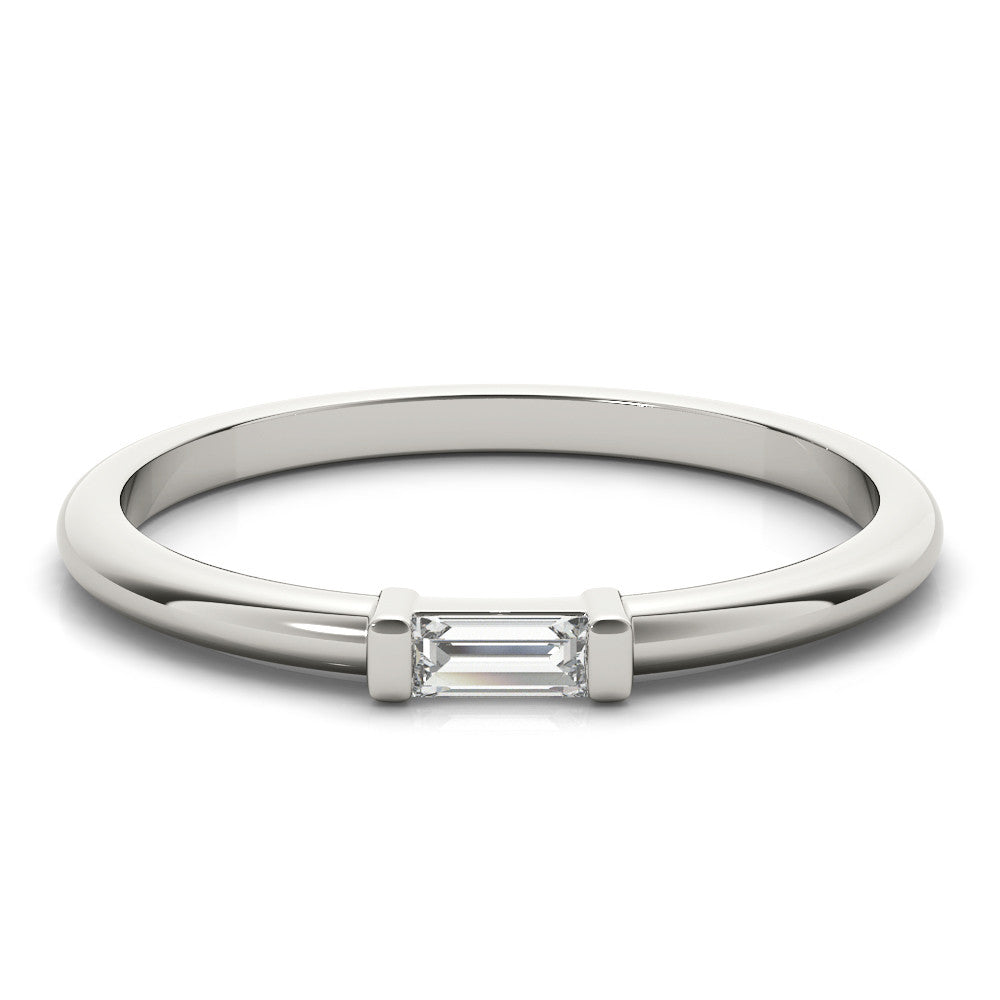 Silver Baguette Solitaire Bar-Set Minimalist Band