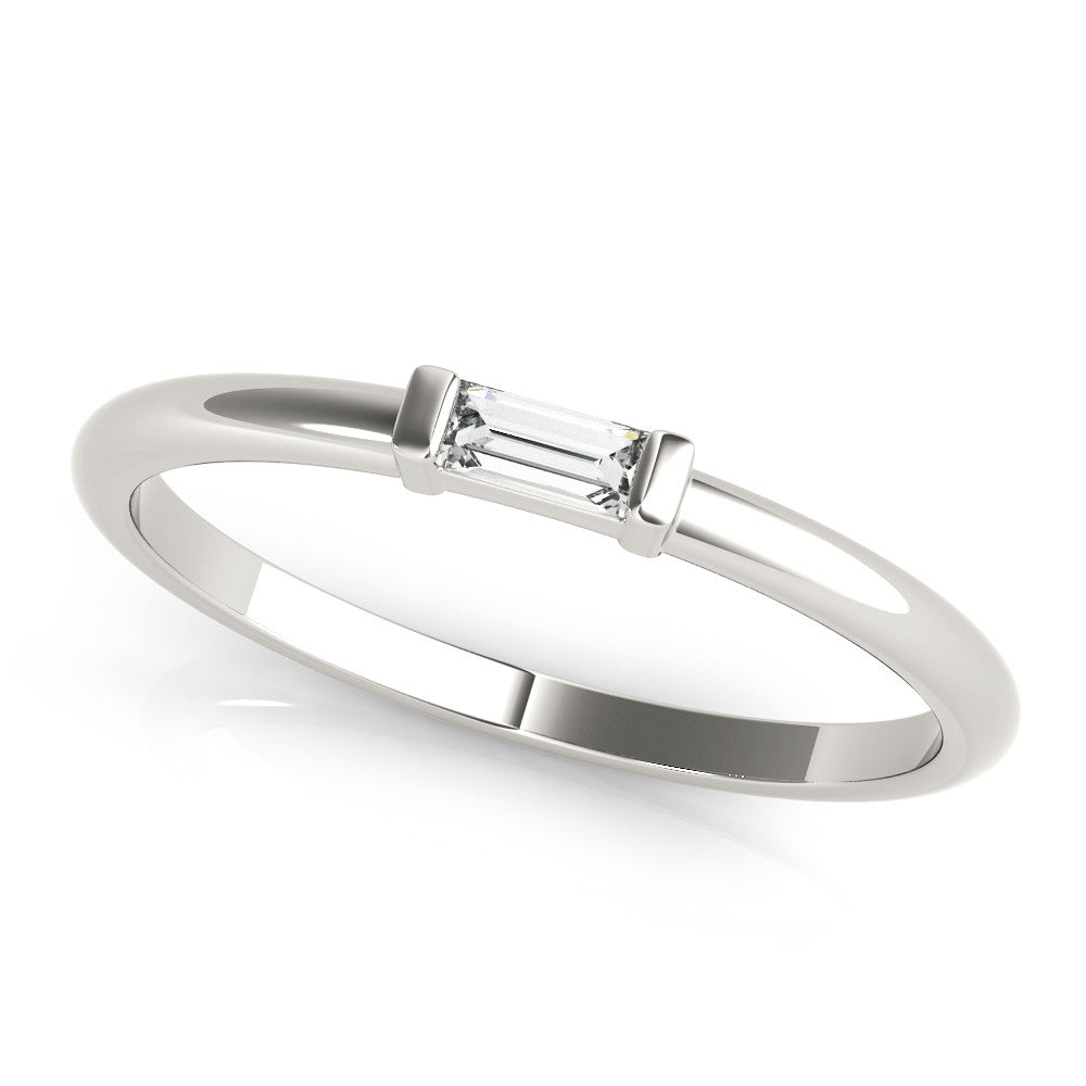 Platinum Baguette Solitaire Bar-Set Minimalist Band