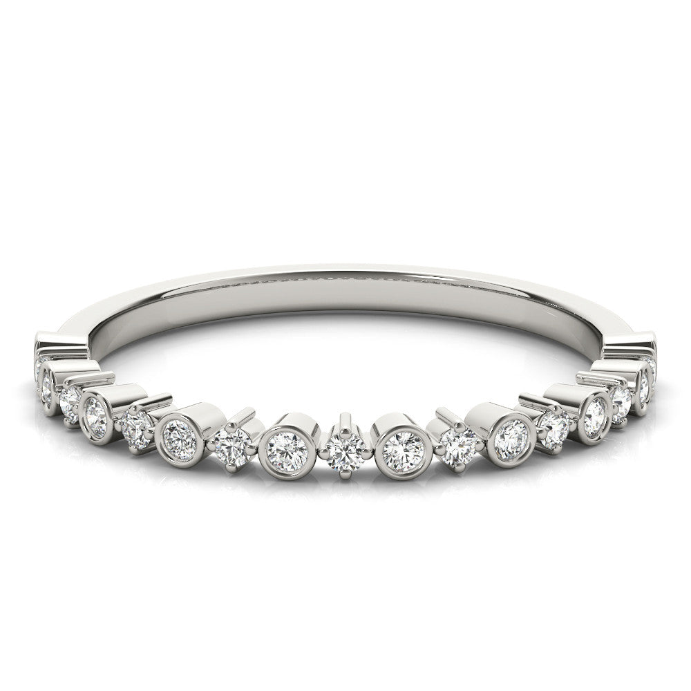 White gold Bezel and Prong Set Round Diamond Half Eternity Band