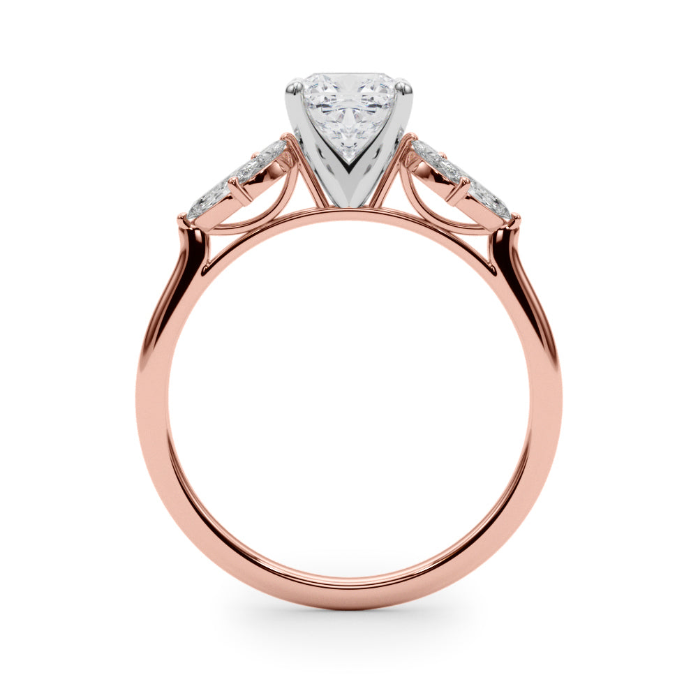 Rose gold Cushion Diamond Floral Cluster Ring with Marquise Side Stones and Six-Prong Solitaire Setting