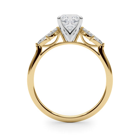 Yellow gold Cushion Diamond Floral Cluster Ring with Marquise Side Stones and Six-Prong Solitaire Setting