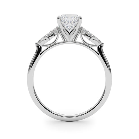 Platinum Cushion Diamond Floral Cluster Ring with Marquise Side Stones and Six-Prong Solitaire Setting