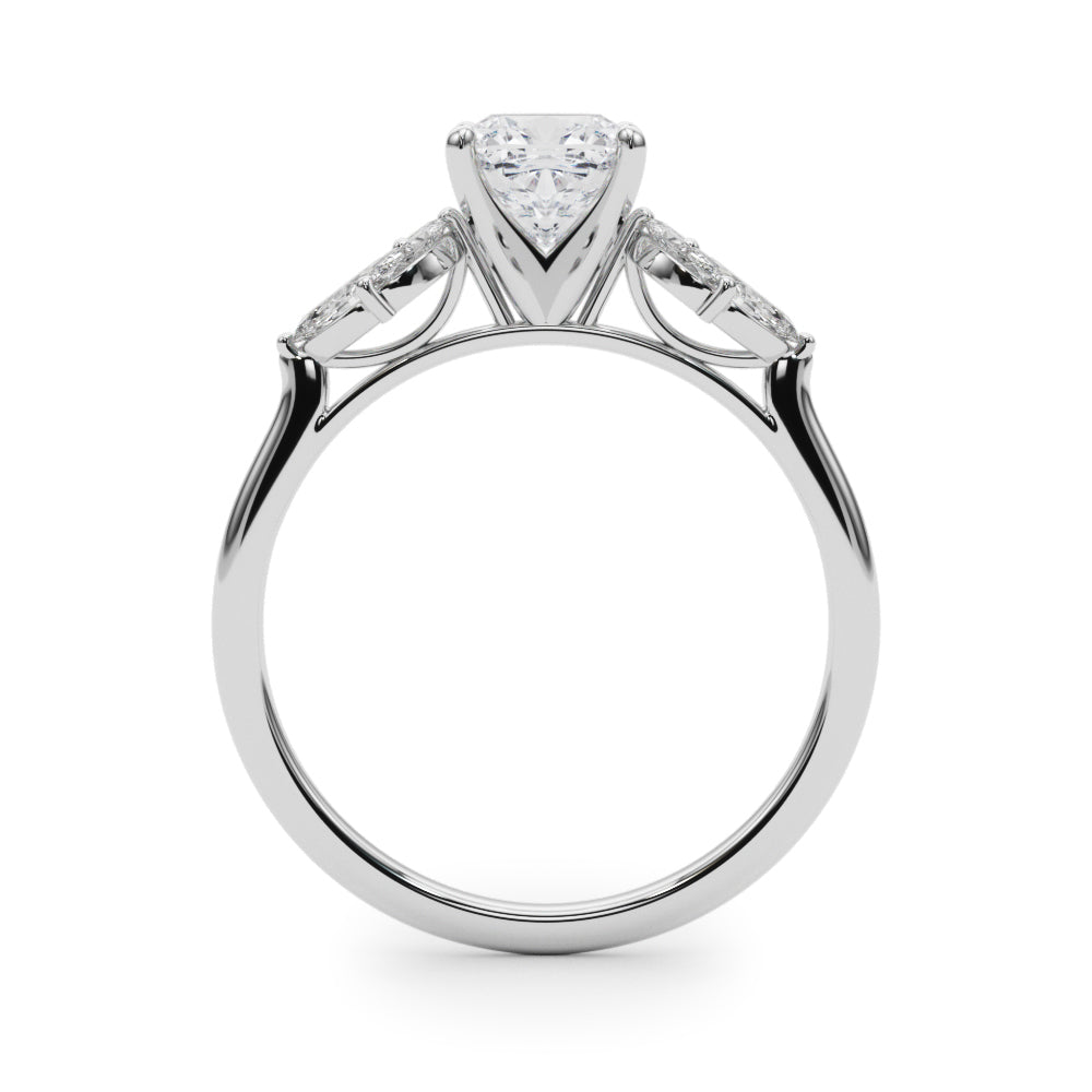 White gold Cushion Diamond Floral Cluster Ring with Marquise Side Stones and Six-Prong Solitaire Setting