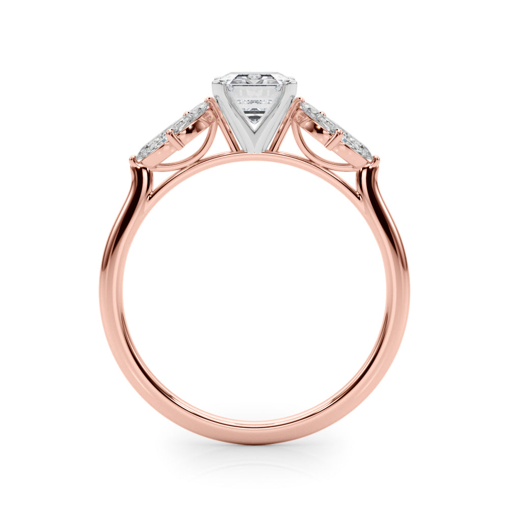 Rose gold Radiant Diamond Floral Cluster Ring with Marquise Side Stones and Six-Prong Solitaire Setting