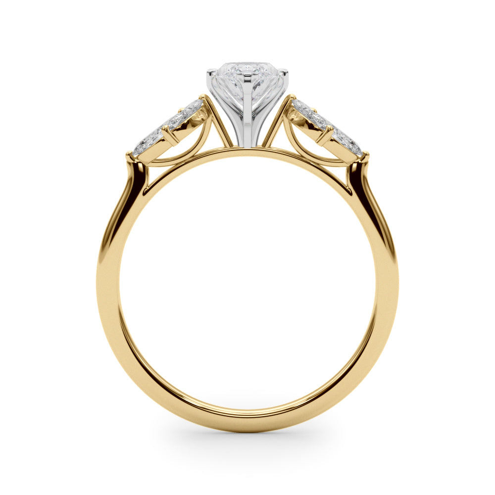 Yellow gold Marquise Diamond Floral Cluster Ring with Marquise Side Stones and Six-Prong Solitaire Setting