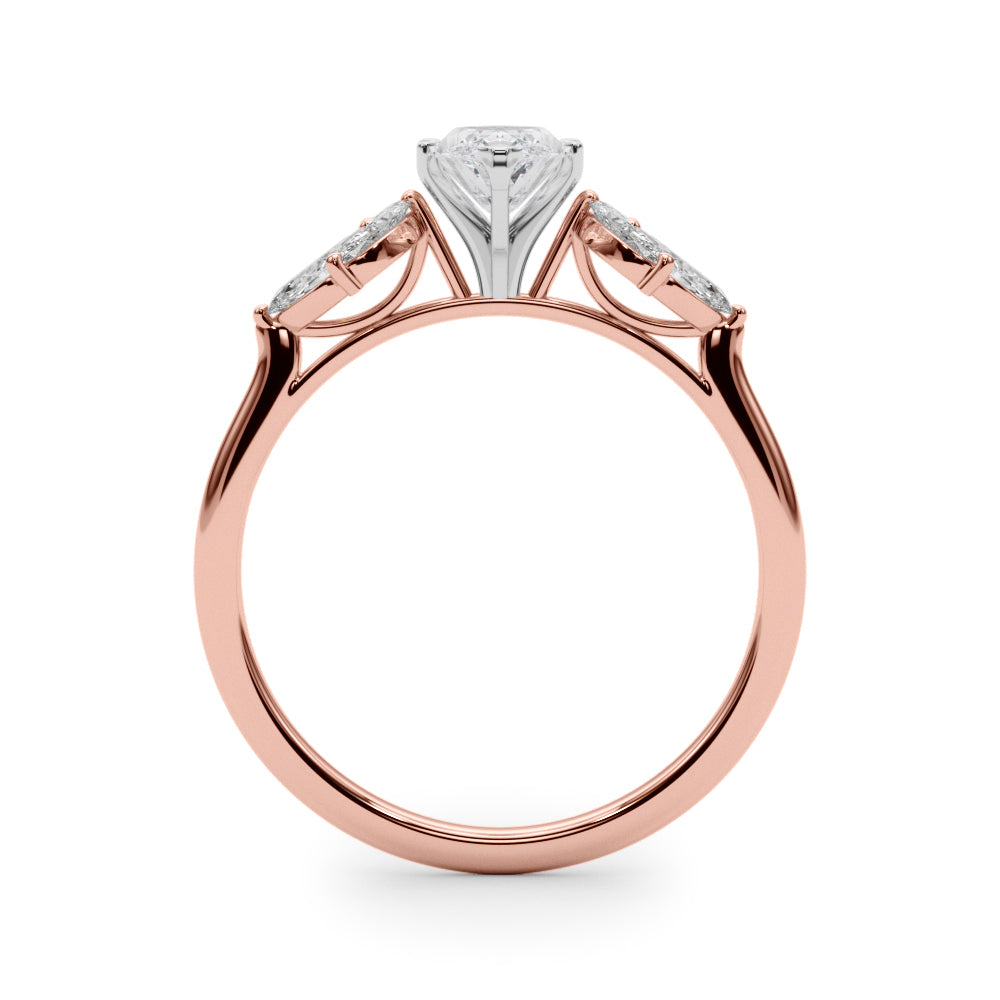 Rose gold Marquise Diamond Floral Cluster Ring with Marquise Side Stones and Six-Prong Solitaire Setting