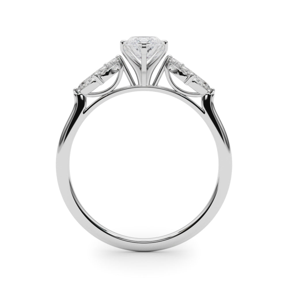 Platinum Marquise Diamond Floral Cluster Ring with Marquise Side Stones and Six-Prong Solitaire Setting