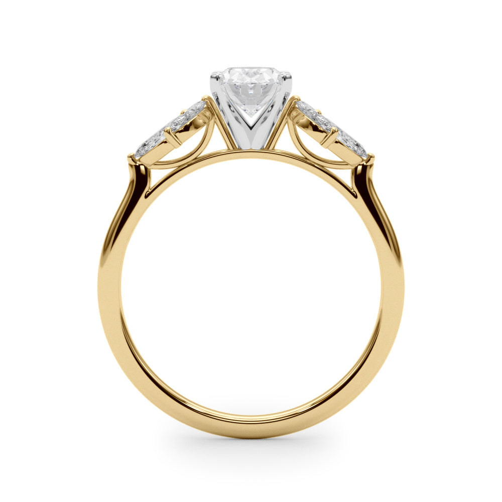 Yellow gold Oval Diamond Floral Cluster Ring with Marquise Side Stones and Six-Prong Solitaire Setting