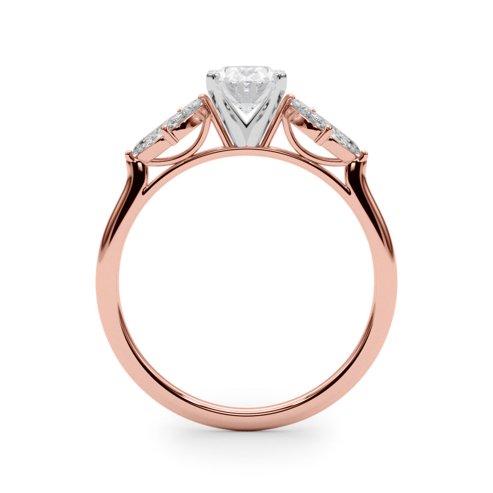 Rose gold Oval Diamond Floral Cluster Ring with Marquise Side Stones and Six-Prong Solitaire Setting