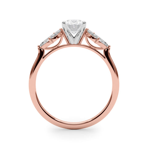 Rose gold Oval Diamond Floral Cluster Ring with Marquise Side Stones and Six-Prong Solitaire Setting