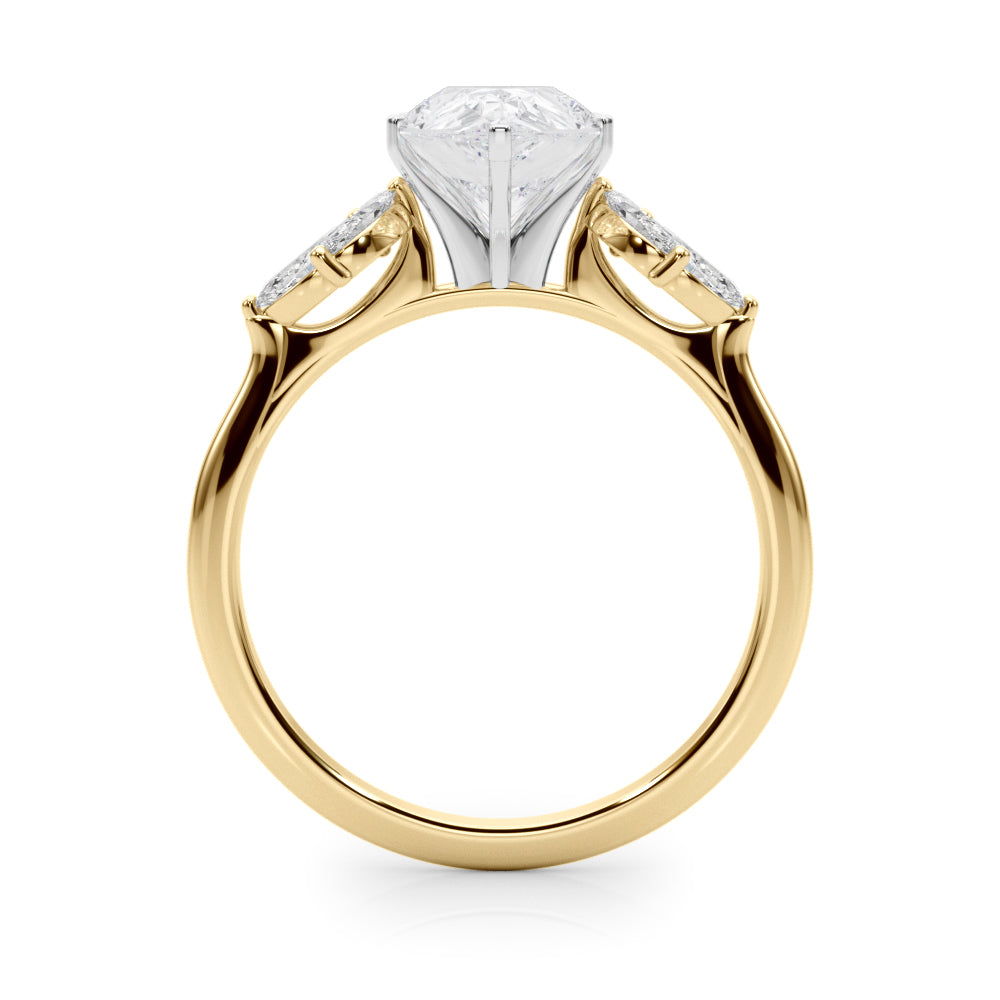Yellow gold Pear Diamond Floral Cluster Ring with Marquise Side Stones and Six-Prong Solitaire Setting