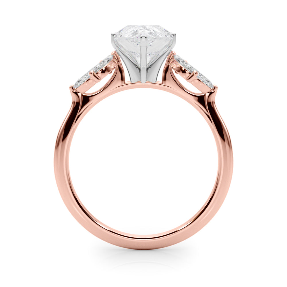 Rose gold Pear Diamond Floral Cluster Ring with Marquise Side Stones and Six-Prong Solitaire Setting