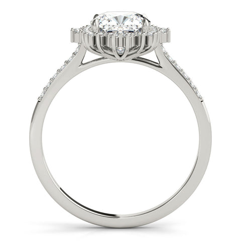 Platinum Cushion Cut Halo Diamond Ring with Pave Band and Four-Prong Setting