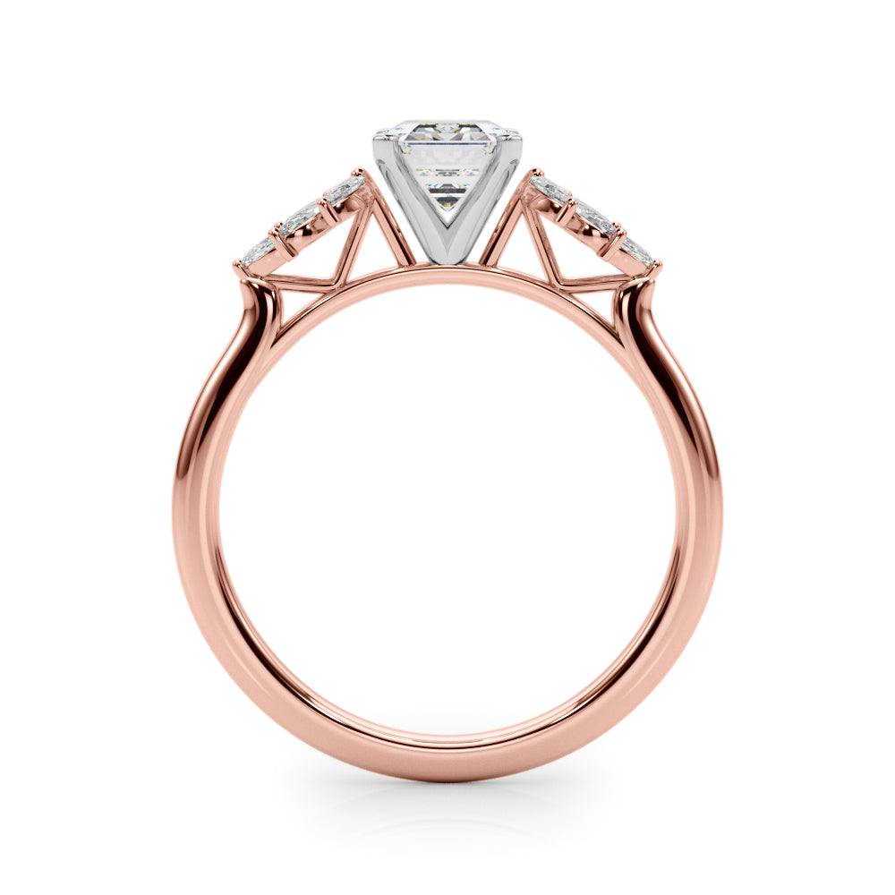 Rose gold Radiant Diamond Floral Side Stone Solitaire with Marquise Accents and Four-Prong Setting