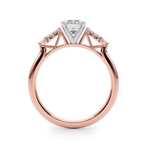 Rose gold Radiant Diamond Floral Side Stone Solitaire with Marquise Accents and Four-Prong Setting